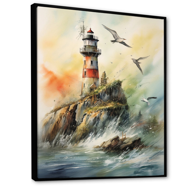 Océan tour de guet V sur toile, Cadre flottant noir, 44" H x 34" W