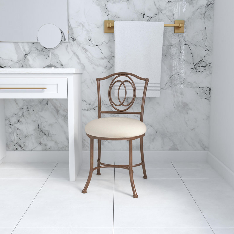Tabouret de coiffeuse en acier Lonan, Bronze doré / blanc cassé