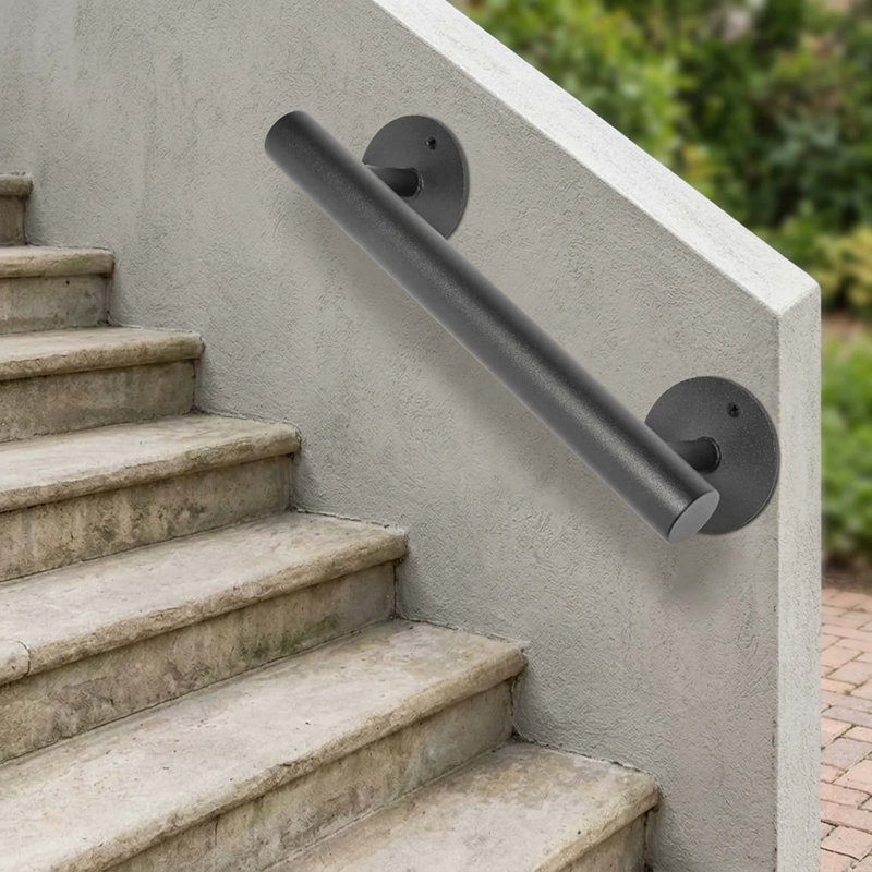 Black Matte Heavy Duty Stair Railing Iron Handrail for Indoor Outdoor Steps Wall Mounted Metal Grab Bar