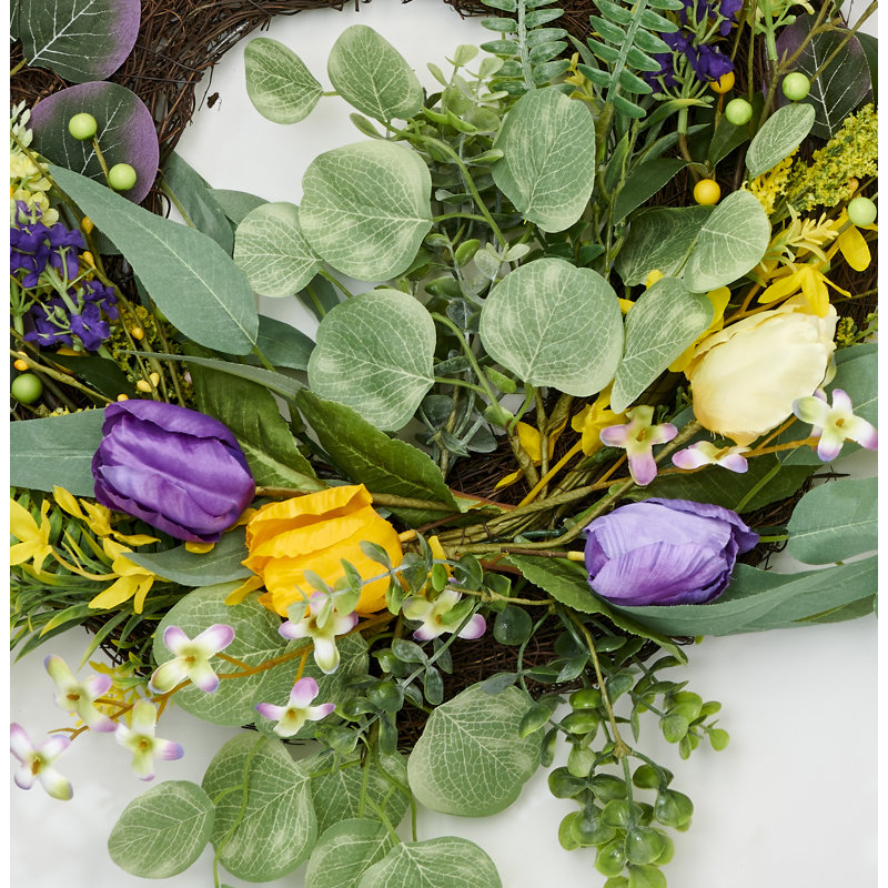18" Tulip Green Leaves Half Wreath