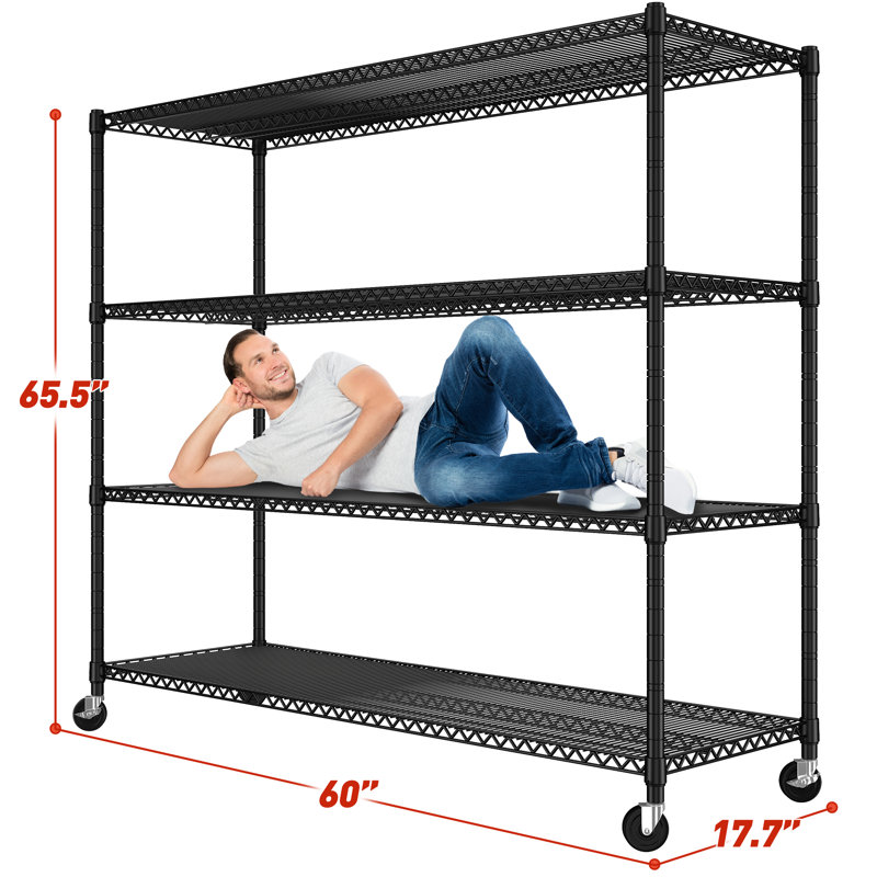 Étagère Shynar de l 60 po, tablettes de rangement robustes pour la cuisine, étagères de garage réglables