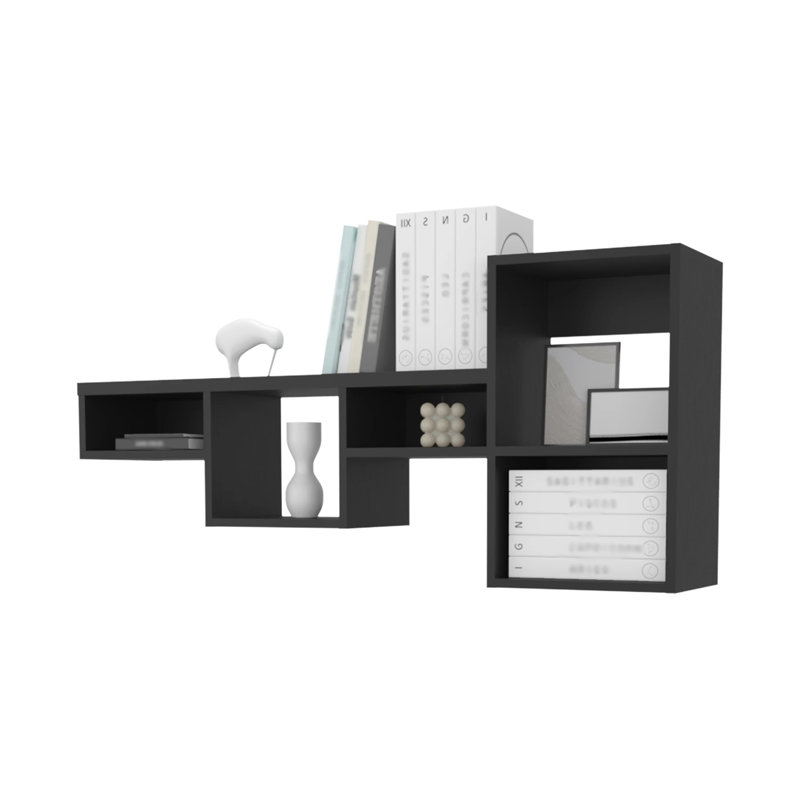 Black Wall-Mounted Shelf Unit With 5 Shelf, Black
