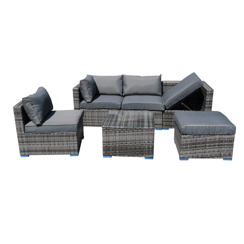 Bertradis 6 Seater Rattan Sofa Set, Grey