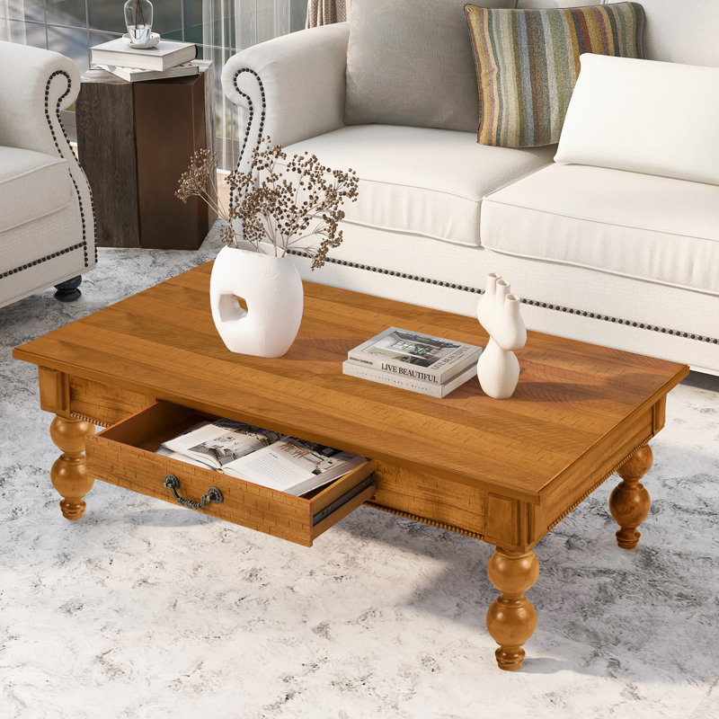 Table basse en bois massif pour espace de vie, 3 pièces rectangulaires rétro et 2 tables de bout, finition naturelle, pieds de conception unique, rangement multiple, appartement facile à nettoyer, conception à bulles