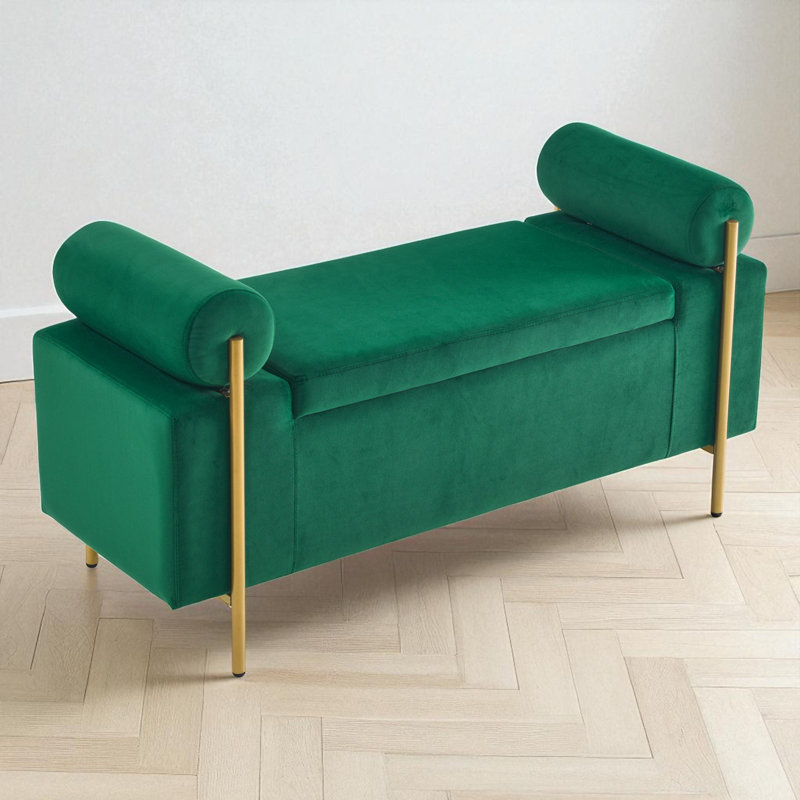 Reyanne Upholstered Storage Bench, Green