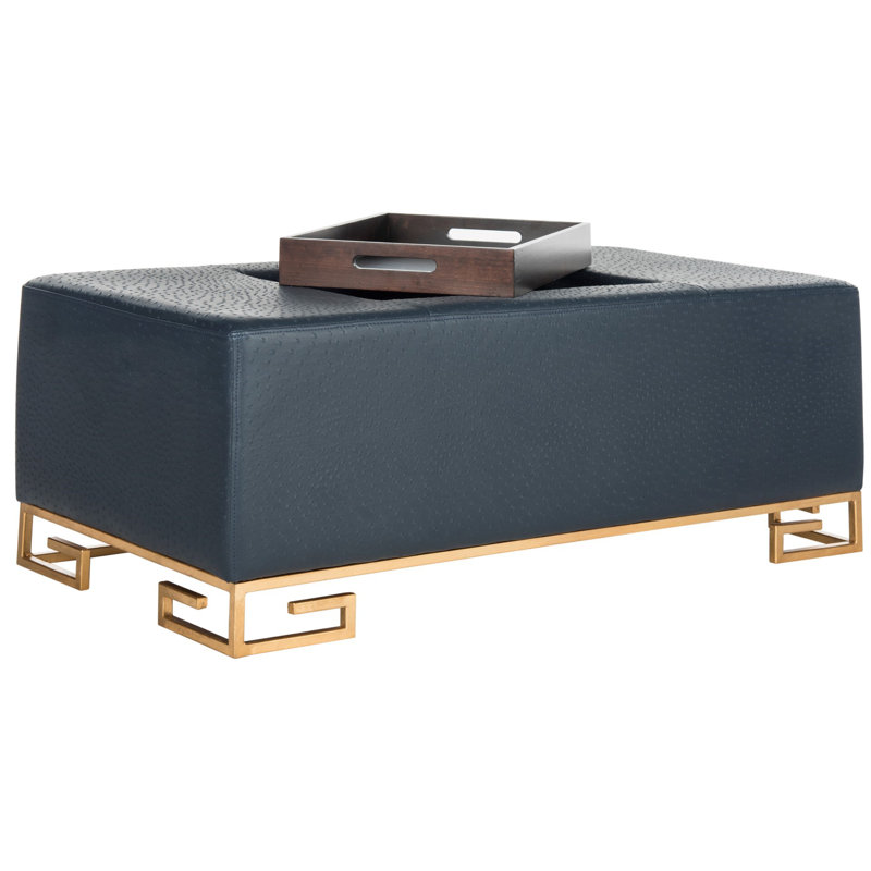 Chalandra Faux Leather Ottoman, Navy Faux Leather