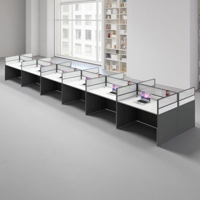 Bureau rectangulaire blanc / gris pour 12 personnes avec câble et écrans d'intimité