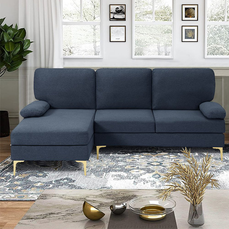 Canapé modulaire rembourré avec méridienne Pinchus, 100 % polyester bleu marine