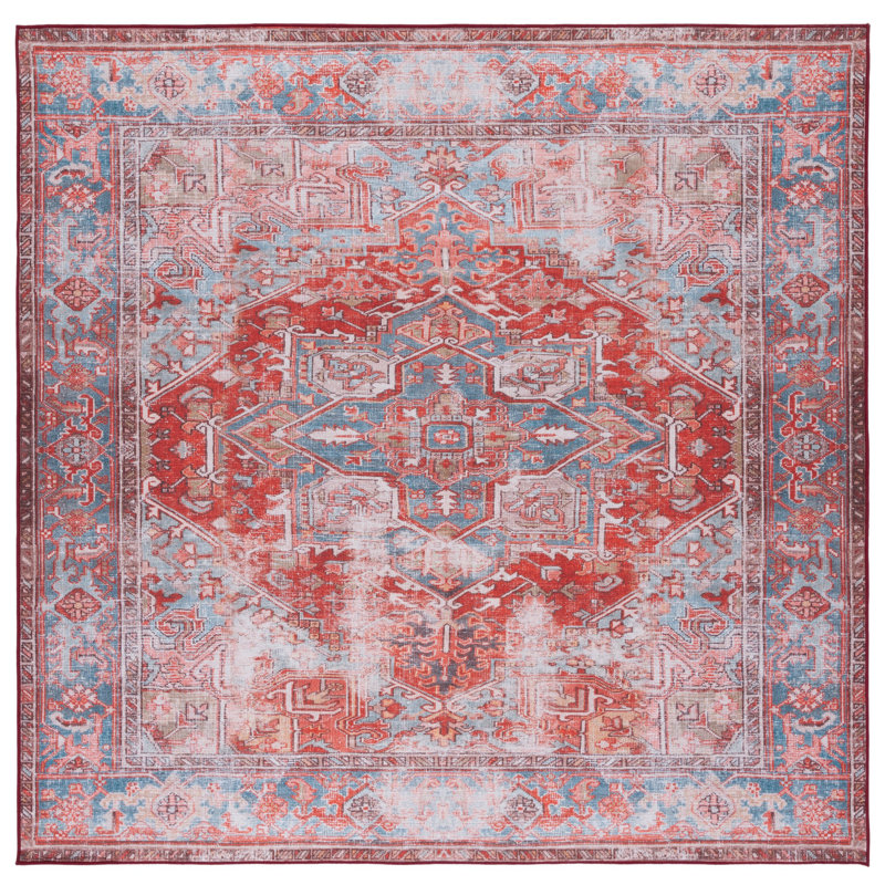Tapis oriental rouille / bleu, Carré de 6 pi