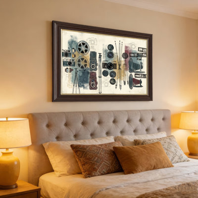 Art mural antique sur toile encadré doré pour le salon, la chambre à coucher, le bureau ou le vestibule - Décoration murale décorative avec appareil photo rétro