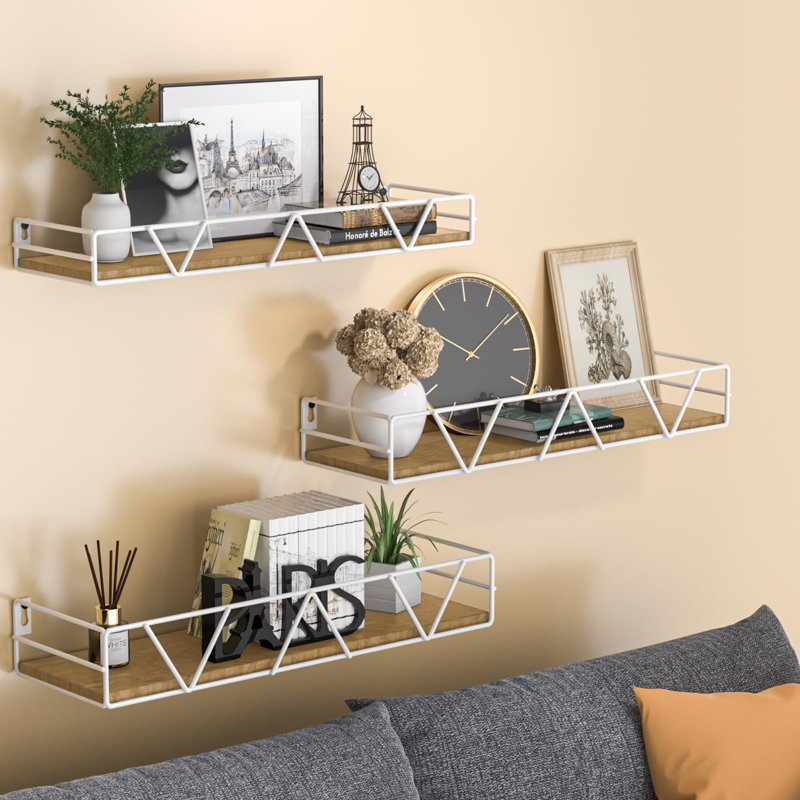 Ensemble de 3 tablettes flottantes, tablette murale en bois pour la maison, tablette de ferme pour chambre à coucher, tablette flottante murale (blanc)