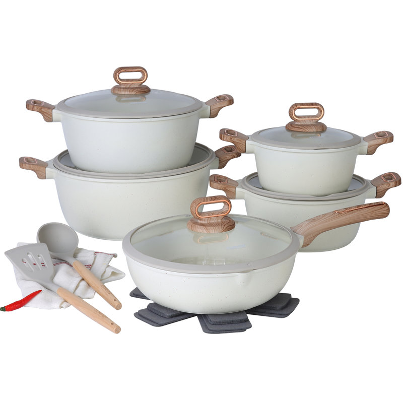 Ensemble de casseroles et de poêles, batteries de cuisine antiadhésives, ensemble de cuisine antiadhésif de 15 pièces, batterie de cuisine 3Q / 5Q / 8Q / 12Quart, poêle à sauter profonde