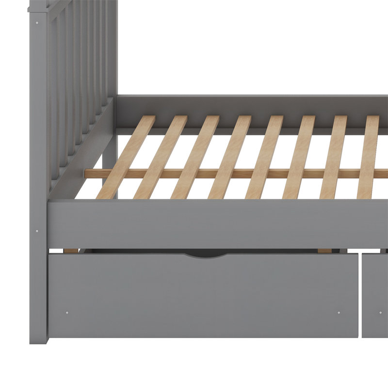 Lit superposé avec tablettes et tiroirs de rangement, Gris