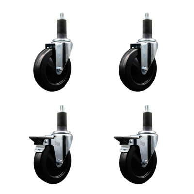 Hard Rubber Wheel Swivel Expand Stem Caster Set 2 Brakes SCC PLB 5" x 1-1/4"