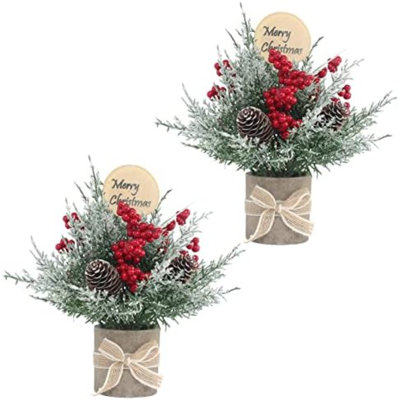 2PCS Small Christmas Tree,Tabletop Mini Xmas Tree,9" Artificial Little Potted For Christmas Decor,Suitable For Weddings, Holidays, Christmas And Other Festivals.(Red/Green)