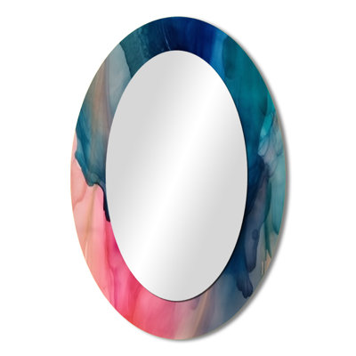 Blue and Pink Watercolor Mix - Blue Oval Wall Mirror Decor