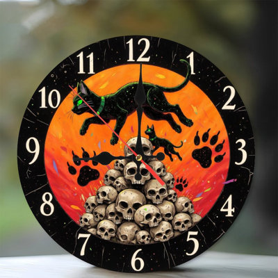 Cats Leaping Over Skull Pile Clock