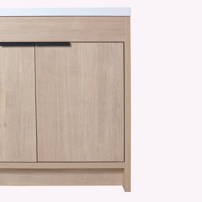 Meuble-lavabo autoportant de 91 cm (36 pouces) avec lavabo en résine et portes d'armoire à fermeture en douceur, idéal pour les salles de bain modernes et élégantes.