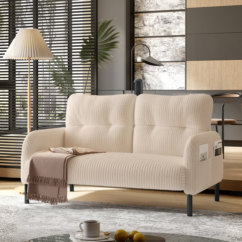 Corduroy fabric, comfortable monochrome double sofa, suitable for living rooms and bedrooms, Beige
