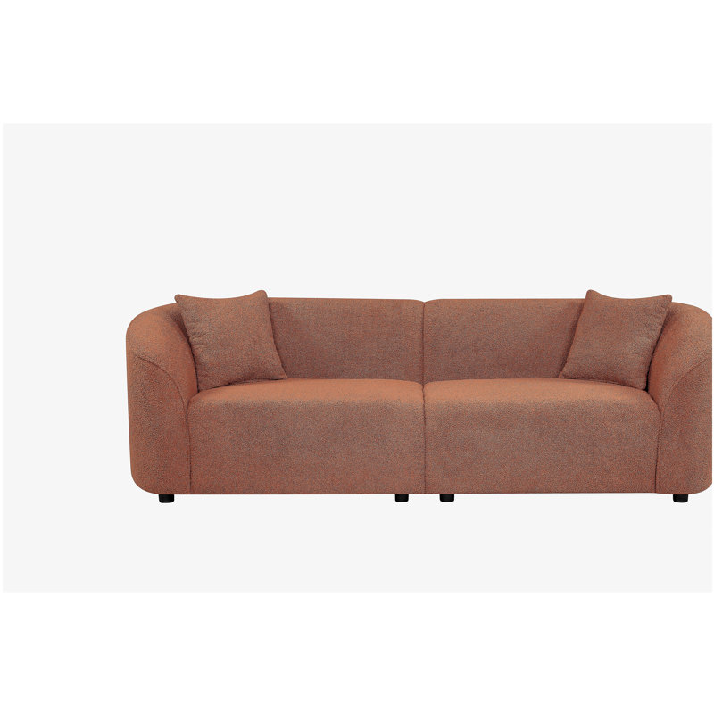 Kaori 87.5 in Mid-Century Modern Curved Upholstered Sofa, Orange Boucle