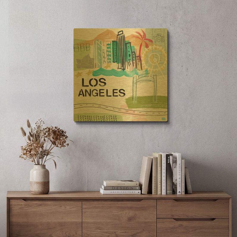 «Los Angeles» par Linda Woods, art mural en métal doré, 24 po x 24 po, 24 po x 24 po