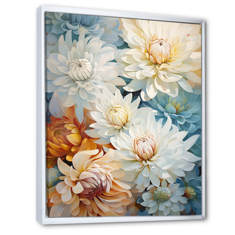 «Beige Mums In Bouquet Bliss II», reproduction sur toile, Cadre flottant blanc, 32" H x 16" W