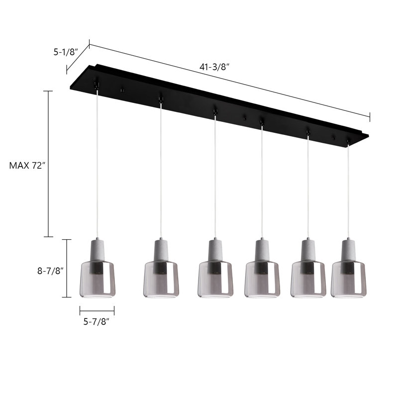 Samson LED Pendant, White/Clear Glass, 6 Lights, 53 W
