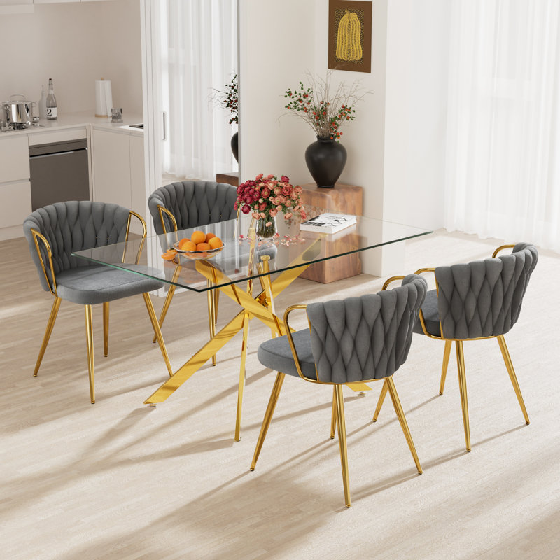Ensemble de table de salle à manger Elegant, 5 pièces: table, 4 chaises, Gris, Doré