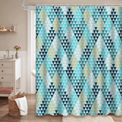 Rideau de douche géométrique à motif géométrique bleu à 12 crochets