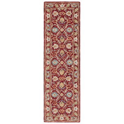 Ruzina Handtufted Wool Cotton Oriental Rug in Red/Green