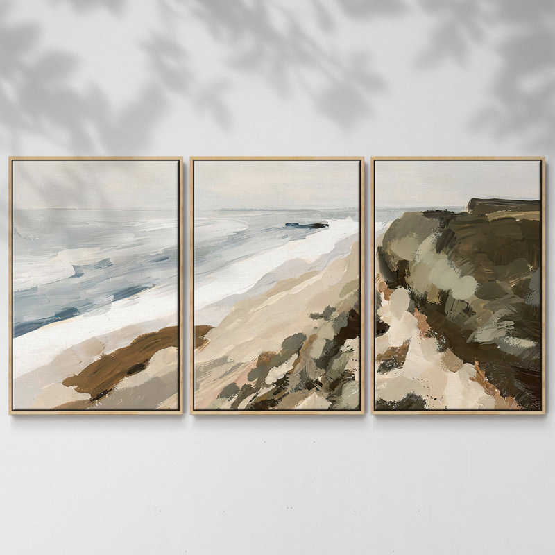 "Bluff Bay I", peinture sur toile 3 pièces, Encadré naturel, H 40 po x l 78 po