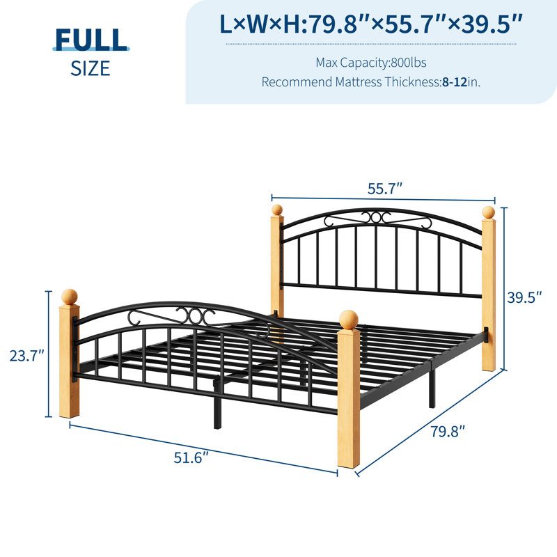 Base de lit en métal, cadre de lit Platforn avec tête et pied de lit, structure stable, lattes en acier robustes supportées, rangement sous le lit, aucun sommier nécessaire