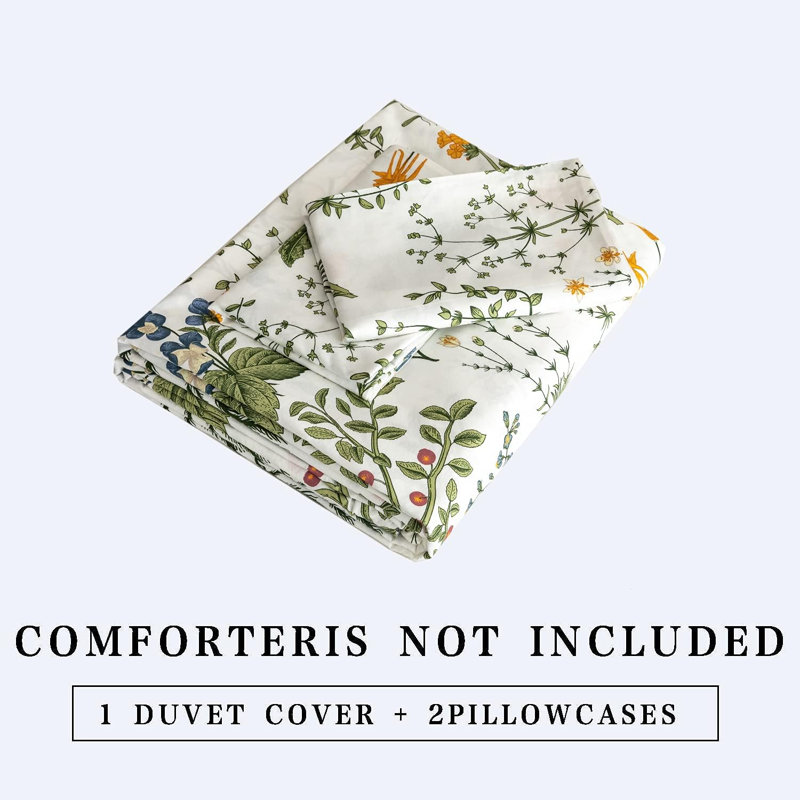 3 PCS Mini Leaves Duvet Cover Ultra Soft & Breathable Comforter Cover, Queen Duvet Cover + 2 Shams, Green/Yellow Floral