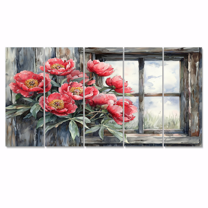 Pivoines à la fenêtre de la grange, H 28 po x l 60 po, 5