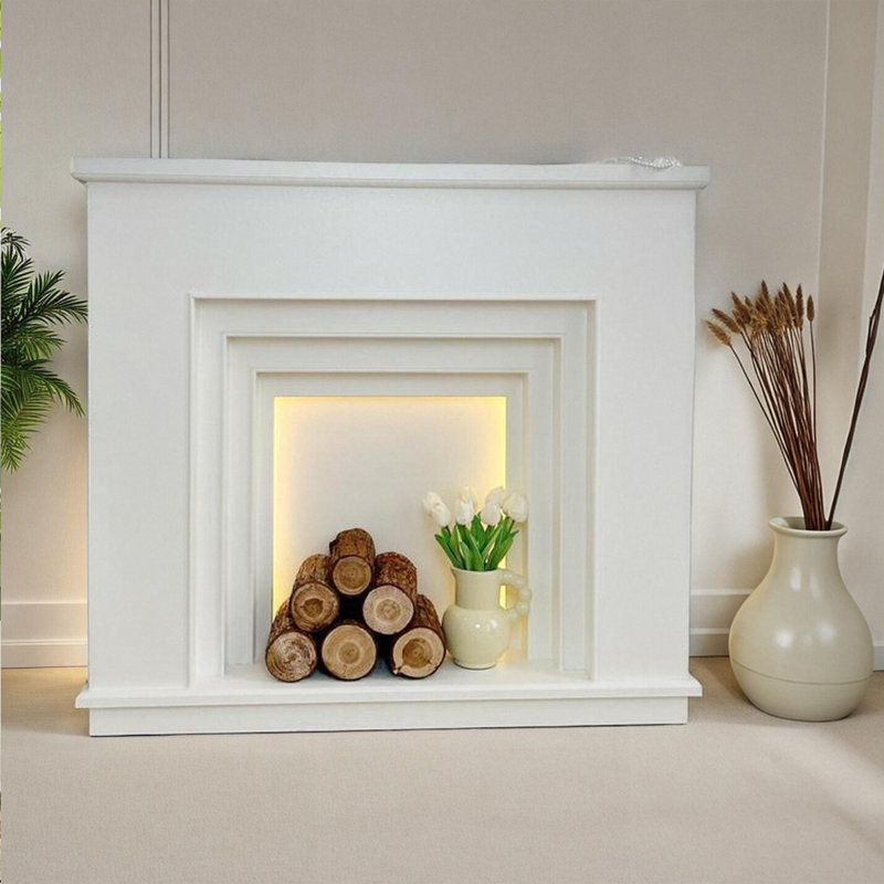 Simple French-style wall-mounted decorative fireplace cabinet, White, 35.43" H x 39.37" W x 9.45" D