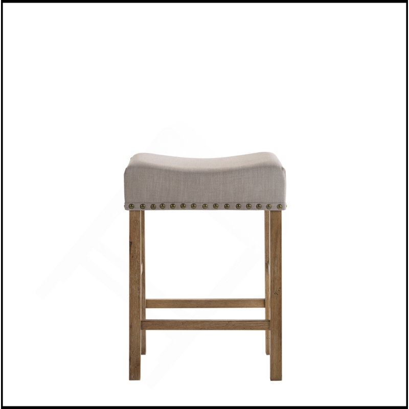 Tabouret à hauteur de comptoir Martha II en lin brun clair et chêne vieilli (ensemble de 2)
