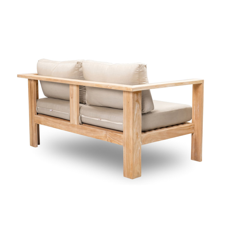 Sonoma 59'' Wide Teak Loveseat with Sunbrella Cushions, Canvas Flax Sunbrella® Canvas