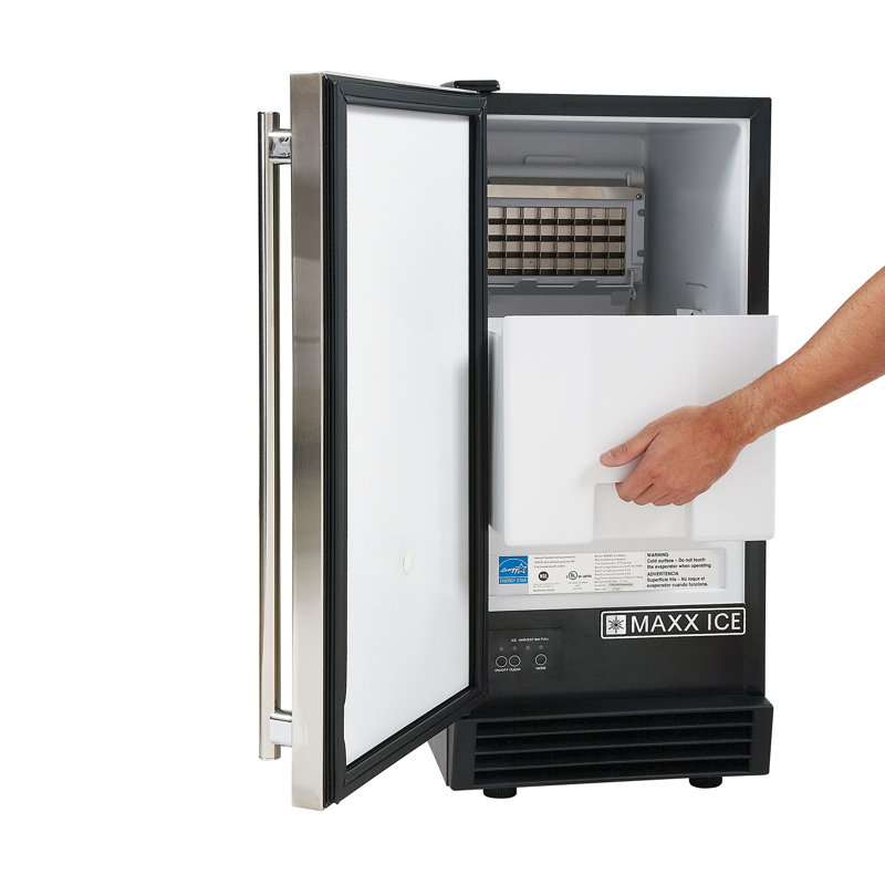 Maxx Ice Self-Contained Indoor Ice Machine, 15"W, 60 lbs, Energy Star, Black/Stainless Steel Door