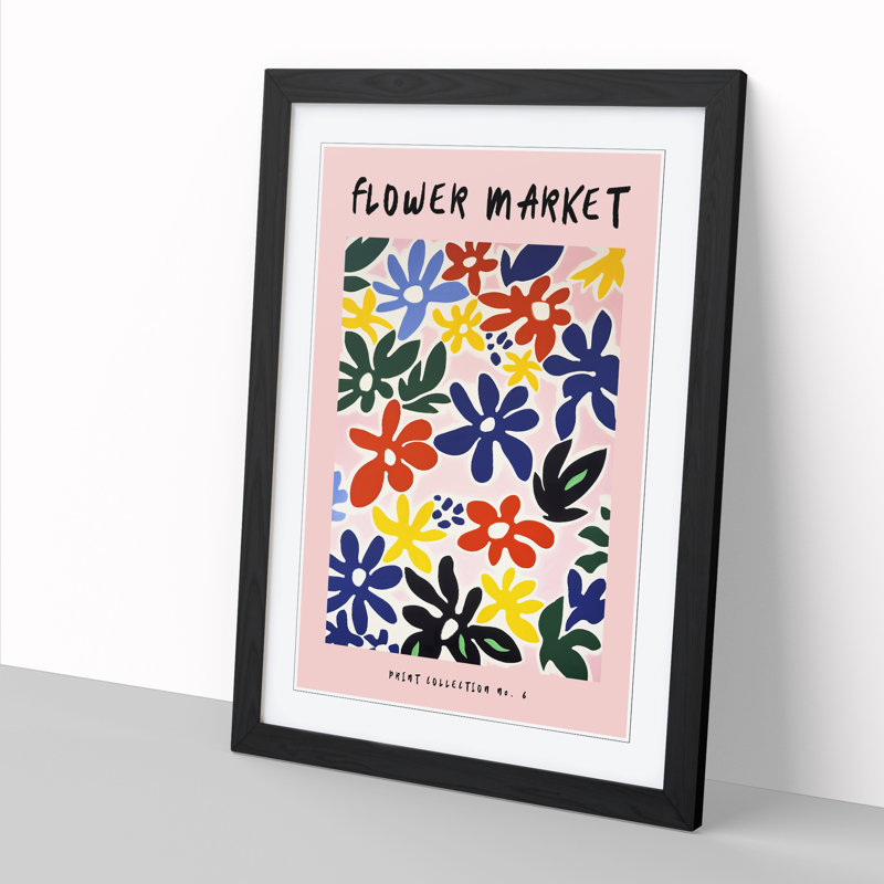 Pink Flower Market Exhibition No.6 - Single Picture Frame Print on Wood, 64cm H x 46cm W x 2cm D