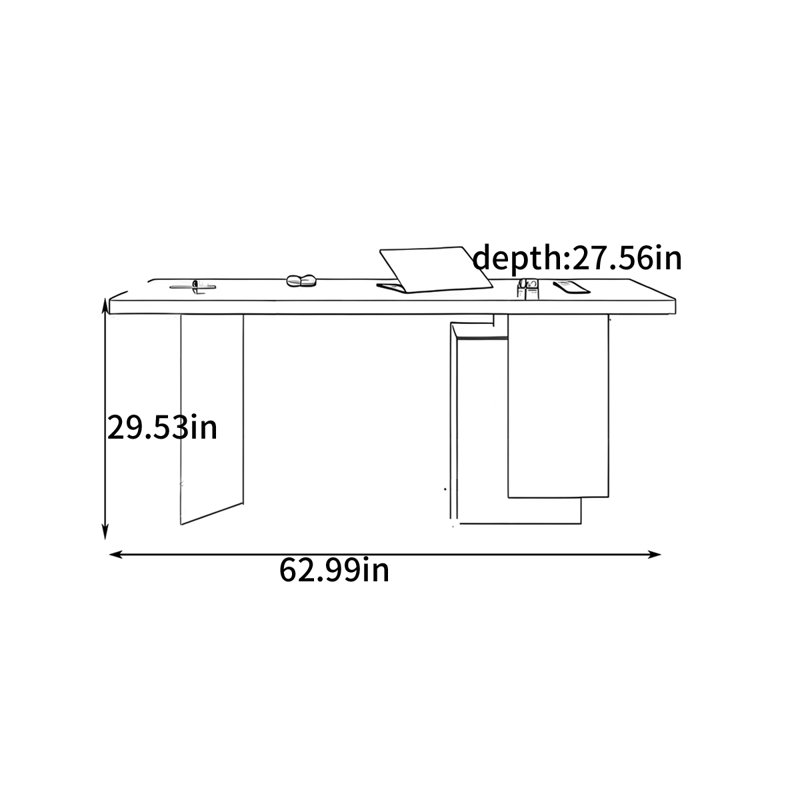 Bureau de style italien minimaliste, H 29,53 po x l 62,99 po x P 27,56 po