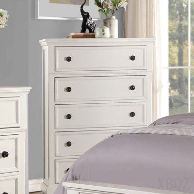 Casual White Finish 1pc Chest Of Drawers Antique Bronze Tone Knobs Bun Feet Bedroom Furniture