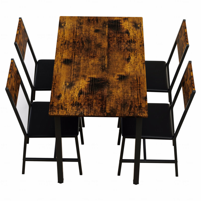 Ensemble 5 pièces de mobilier de salle à manger moderne en métal et bois pour 4 personnes