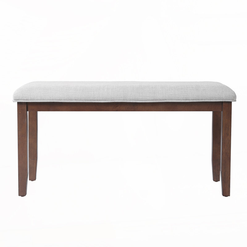 Anakin Linen Upholstered Bench with Rubberwood Legs, Cherry