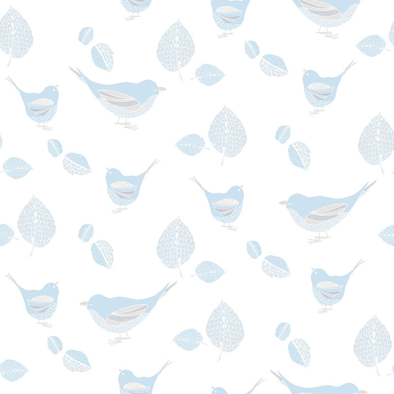 Rouleau de papier peint L 33 pi x l 21 po Just 4 Kids 2 Birds and Leaves, Bleu/Blanc