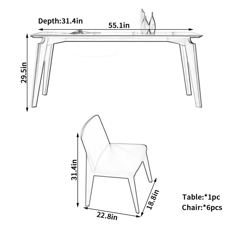 Ensemble de chaises de salle à manger Myoshi, H 29,5 po x L 55,1 po x l 31,4 po