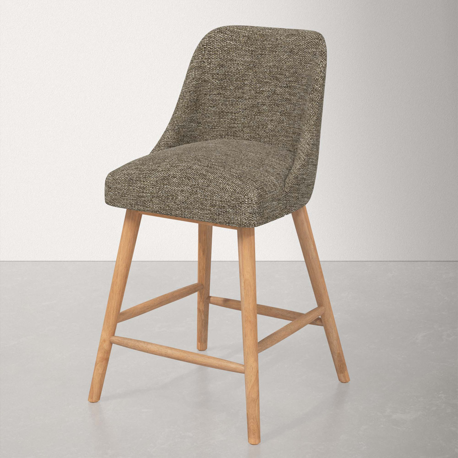 Gallie Stool, Natural Wood, Counter Stool (27" Seat Height), Milsap Granite Sustain® Tweed