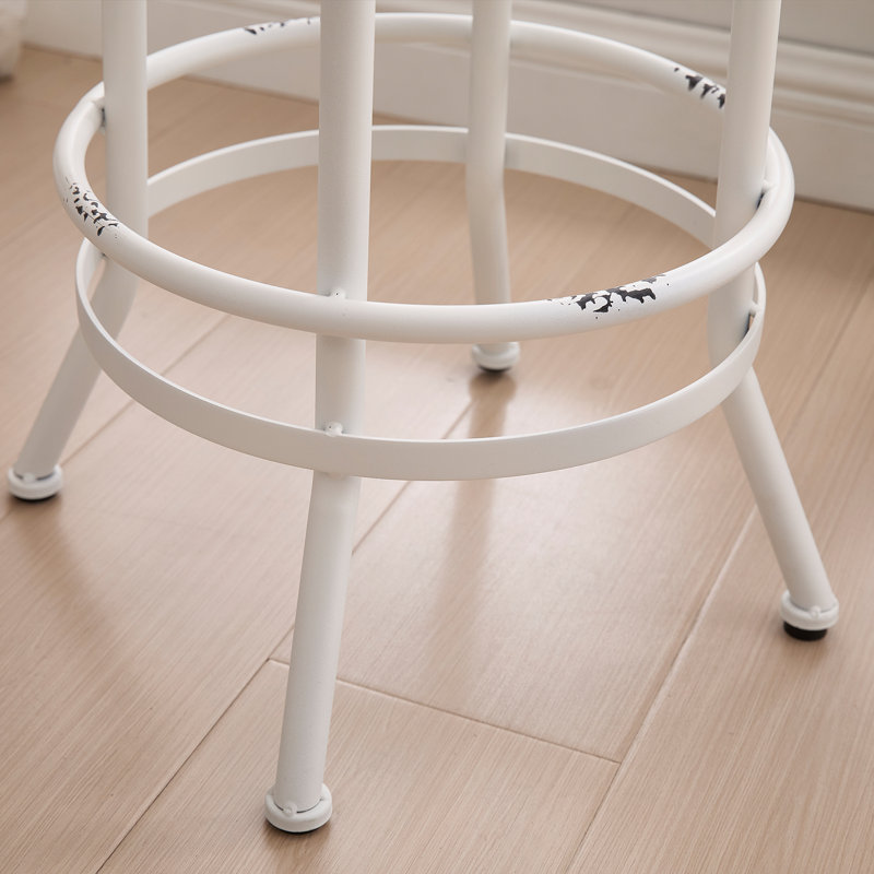 Vintage & Industrial Bar Set With Adjustable Height Metal Frame Counter Stools And Round Bar Table, Blanc