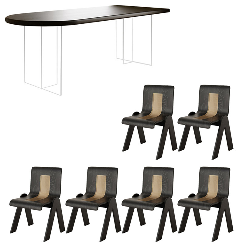 Modern simple acrylic solid wood dining table set, 29.5"H x 70.8"L x 31.4"W