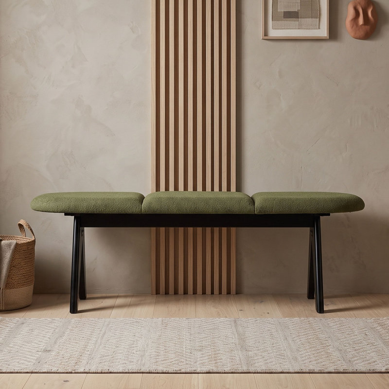 Banc rembourré avec pieds en bois, Noir-vert