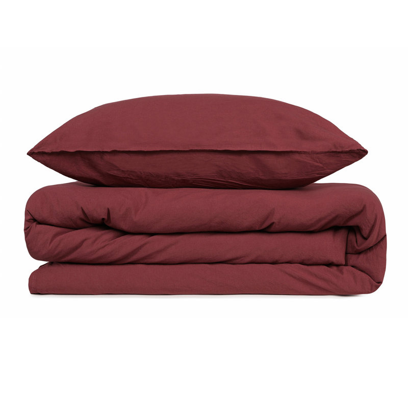 Ensemble de housse de couette 100% coton Snavely, Rouge foncé, Housse de couette très grand + 2 taies d'oreiller